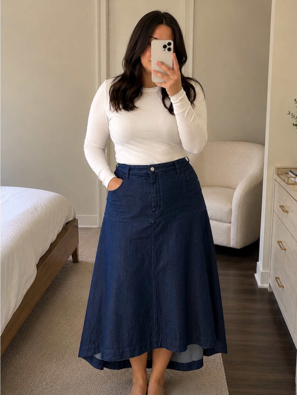 INC International Concepts Dark Blue High-Low Denim Skirt